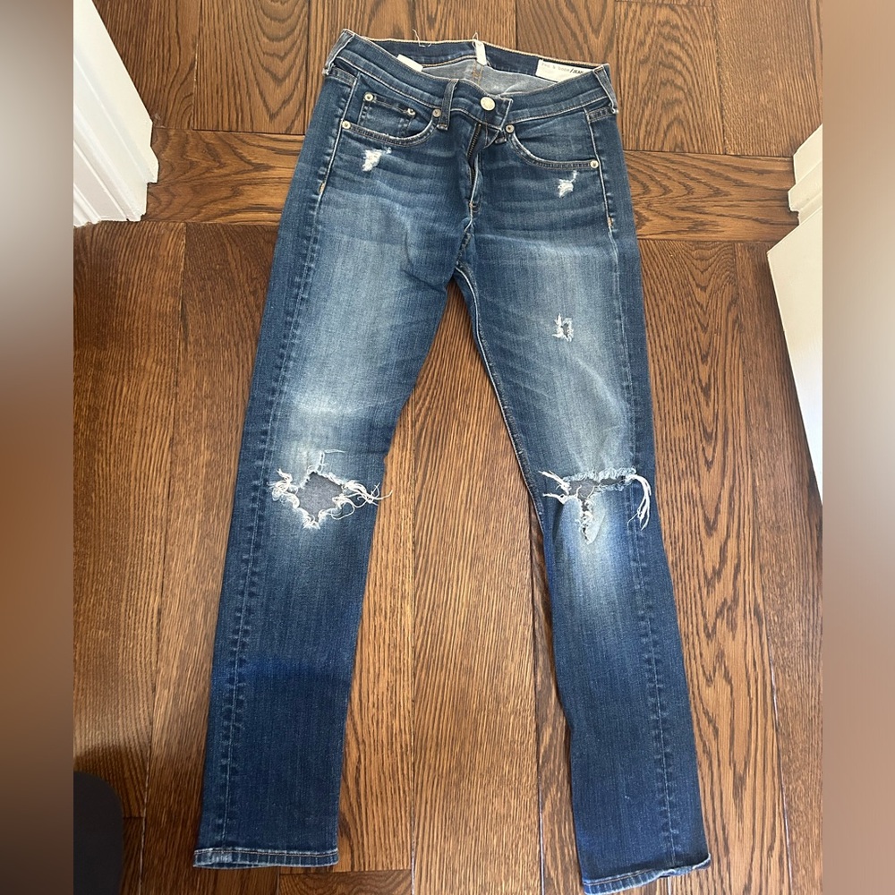 rag & bone Blue Distressed Skinny Jeans